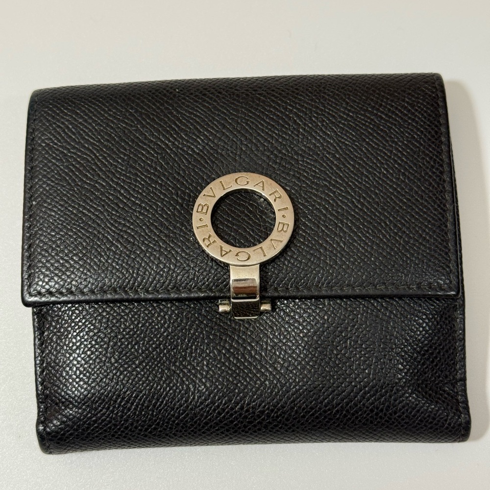 Bulgari Black Leather Wallet with Silver Accent